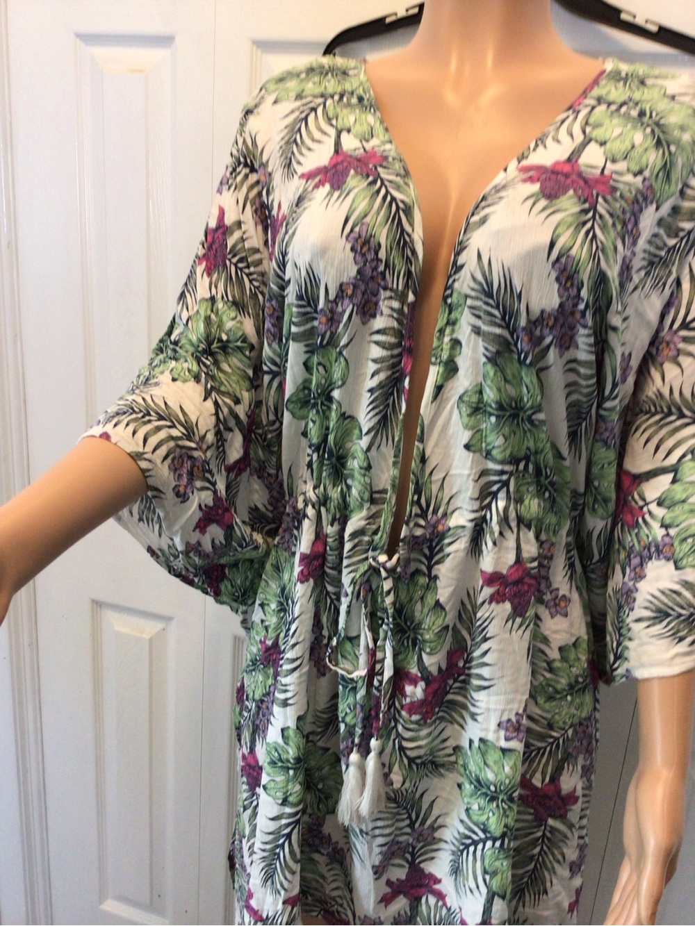 Wave Zone Plus Size 2X/3X Tropical Kimono Coverup Drawstring Beach Boho. - Picture 8 of 12